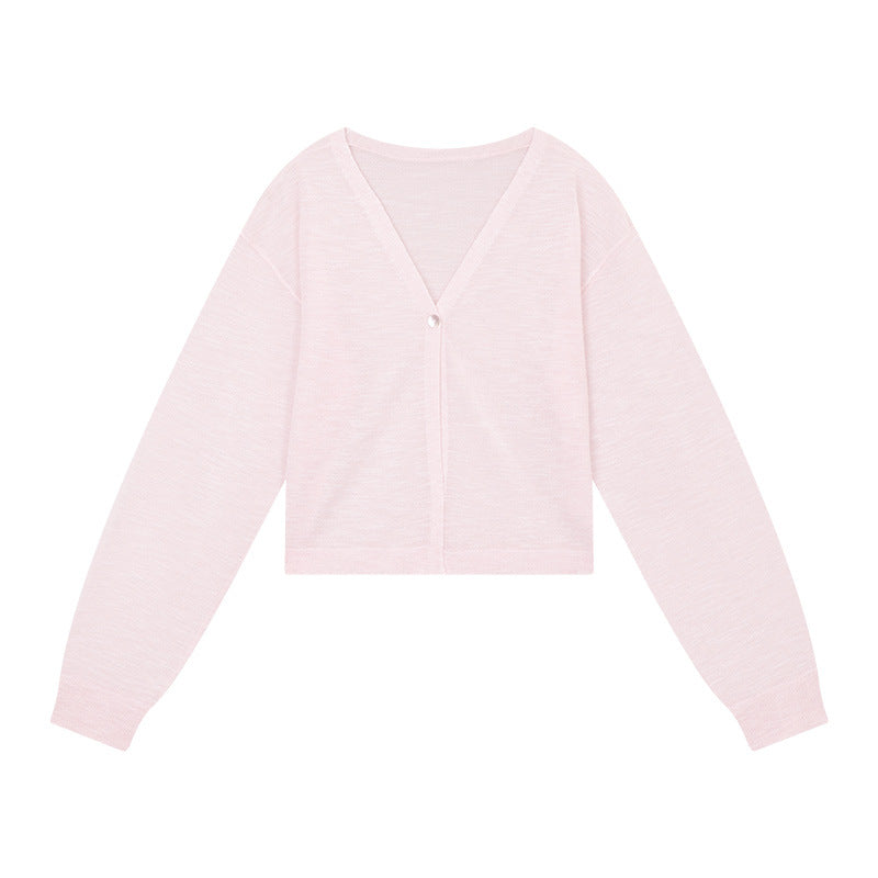 Dame cropped strikjakke med V-udskæring og knapdetaljer Stilla