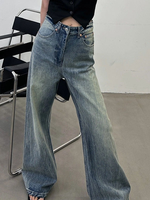 Dame afslappede Wide-Leg Jeans lavet af kvalitetsdenim med høj talje og frontfaltung Stilla
