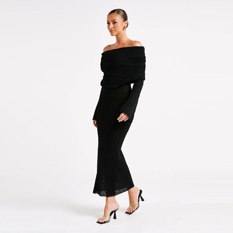 Dame Eksklusiv Aftenkjole med Off-Shoulder-Udskæring og Struktur Stilla