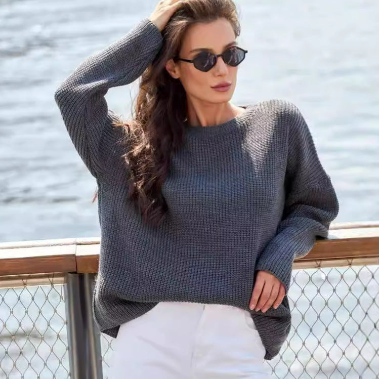 Dame afslappet sweater i strukturstrikdesign Stilla