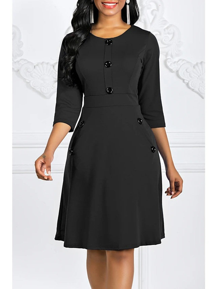 Dame A-linie kjole med knapdetaljer og lommer Stilla