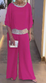 Dame elegant jumpsuit med skinnende bælte Stilla