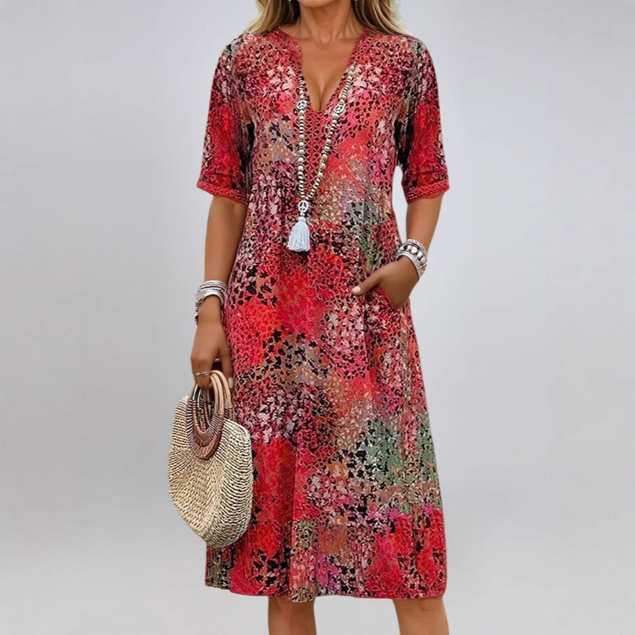 Dame afslappet minikjole med bred pasform og V-udskæring Stilla