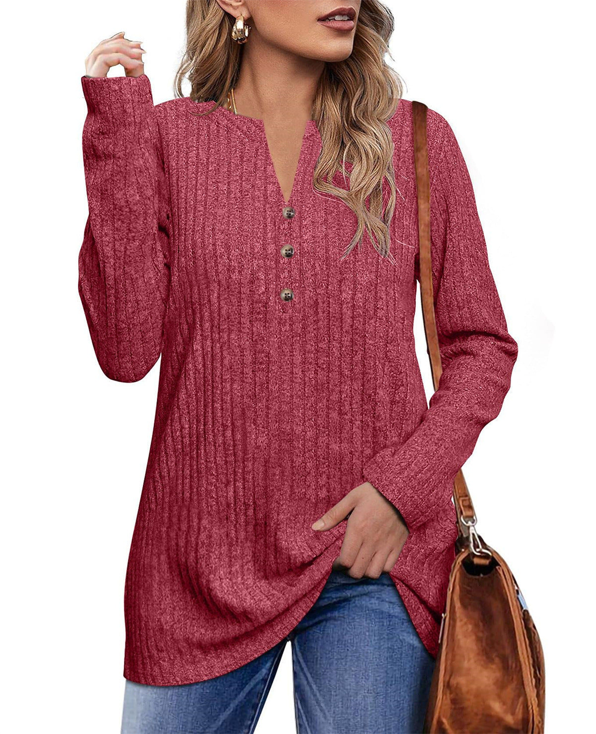 Dame afslappet langærmet sweatshirt med struktureret design og knapdetaljer Stilla