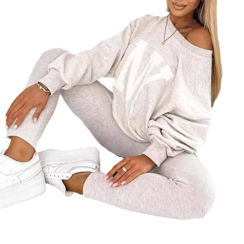 Dame Oversized Grafik Pullover og Leggings Sæt Stilla
