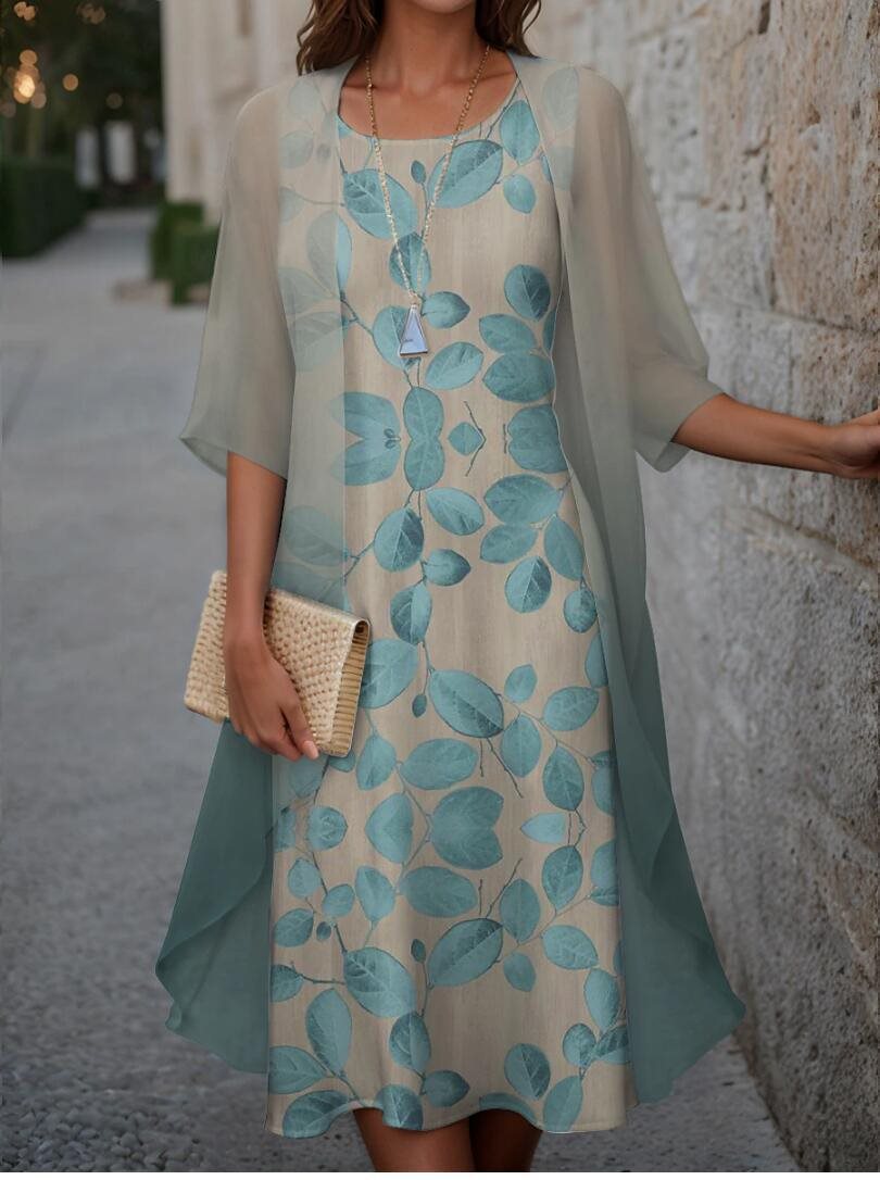 Dame elegant fritidskjole med asymmetrisk kant og floral design Stilla