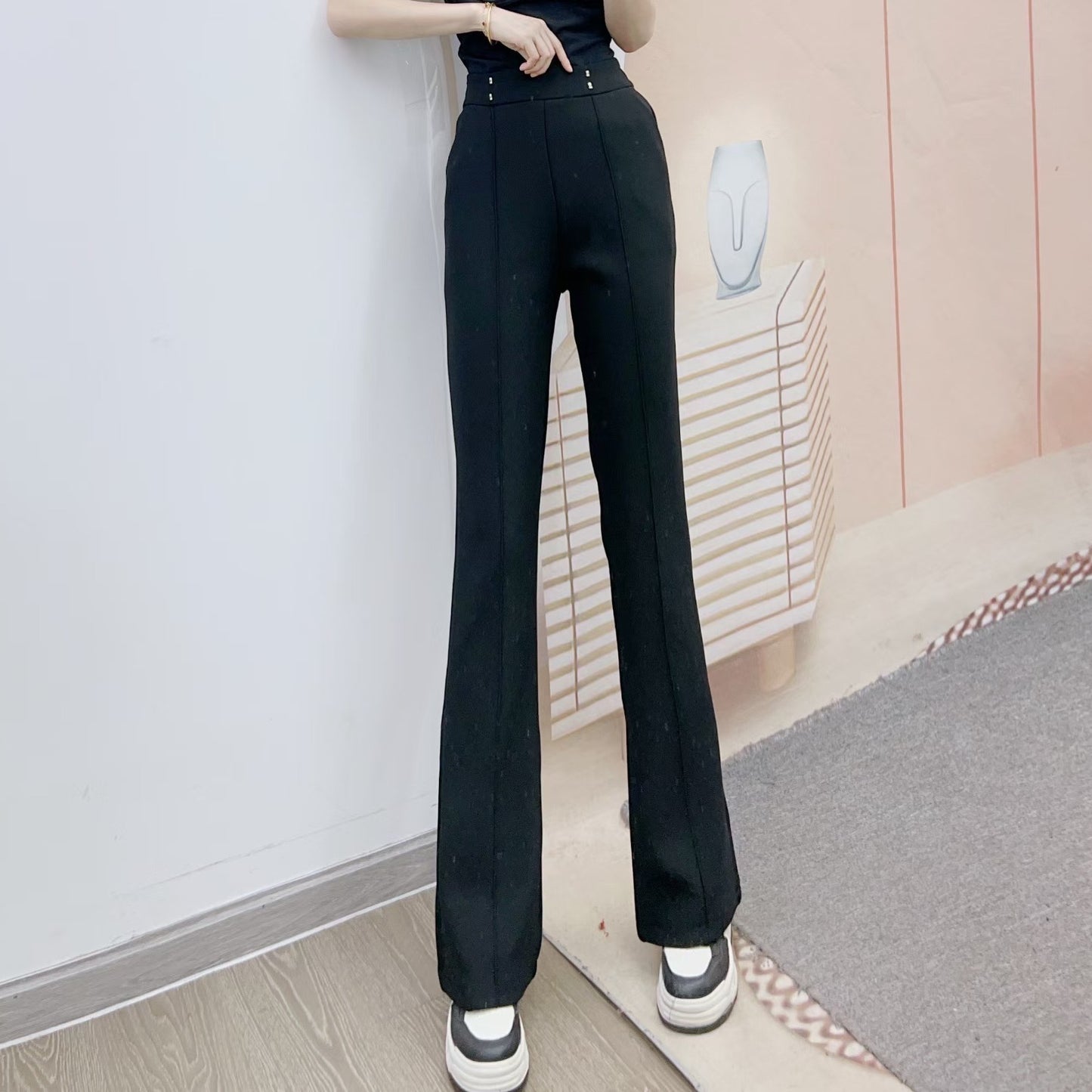 Dame Elegant Flared-bukser med høj talje og dekorative knapdetaljer Stilla