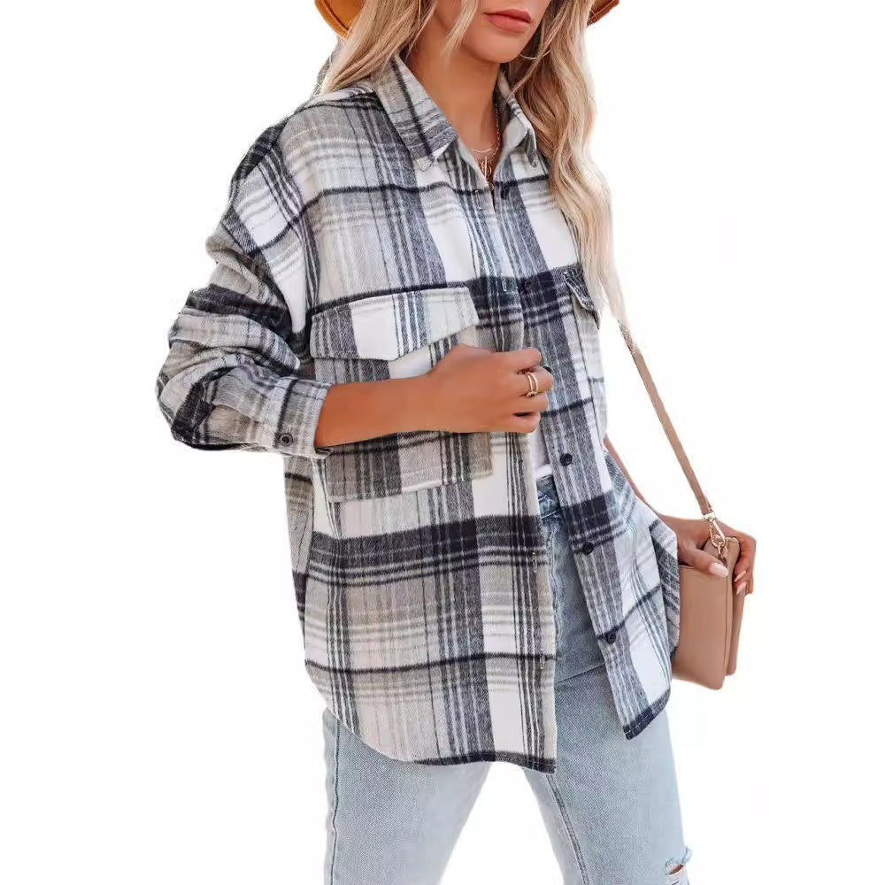 Dame afslappet overskjorte med ternet mønster Stilla