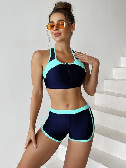 Dame Sporty Bikini-sæt med højfunktionel top og shorts Stilla