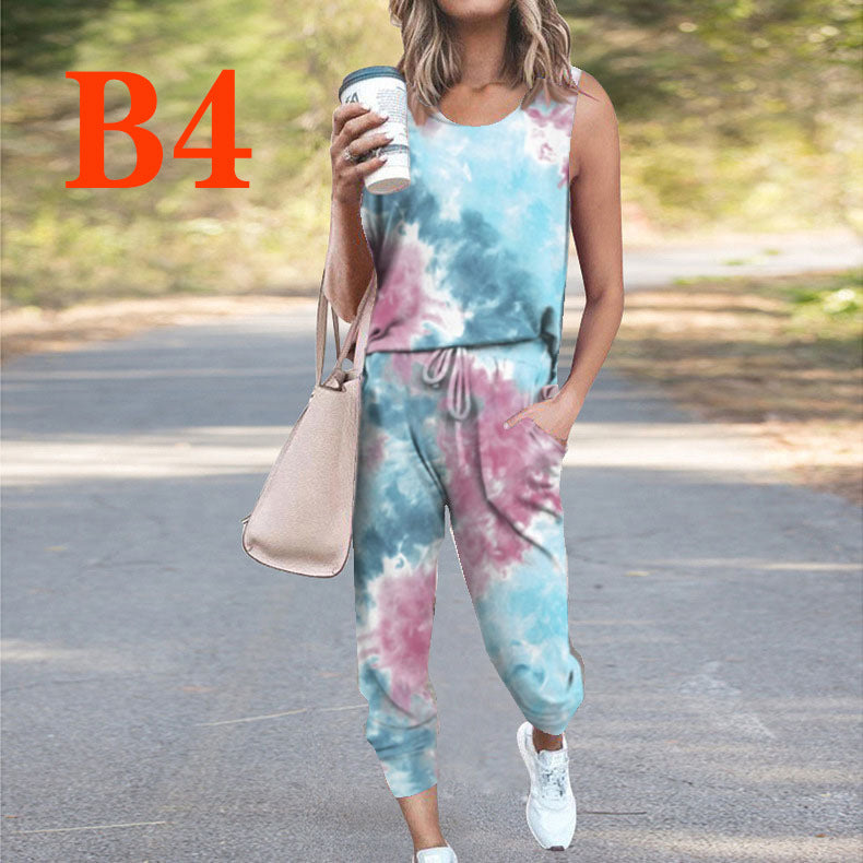 Dame Casual Jumpsuit med ærmeløs design og moderne batikmønster Stilla