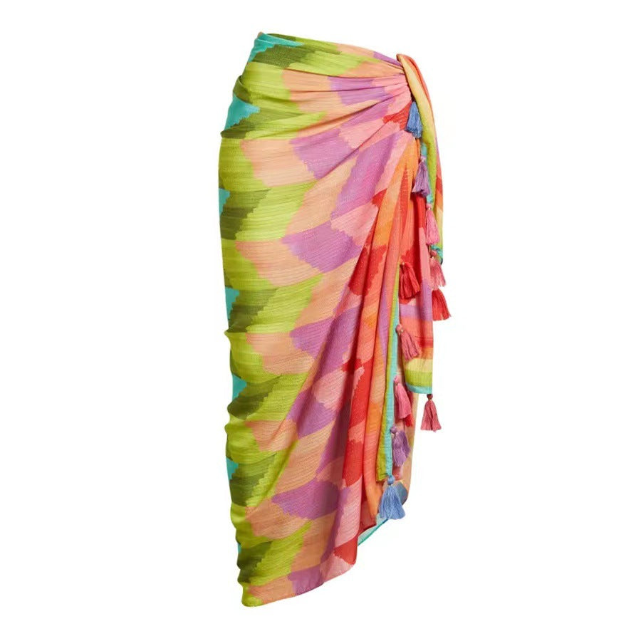 Dame Cut-Out Badedragt med moderne ribdesign og farverigt mønster Stilla