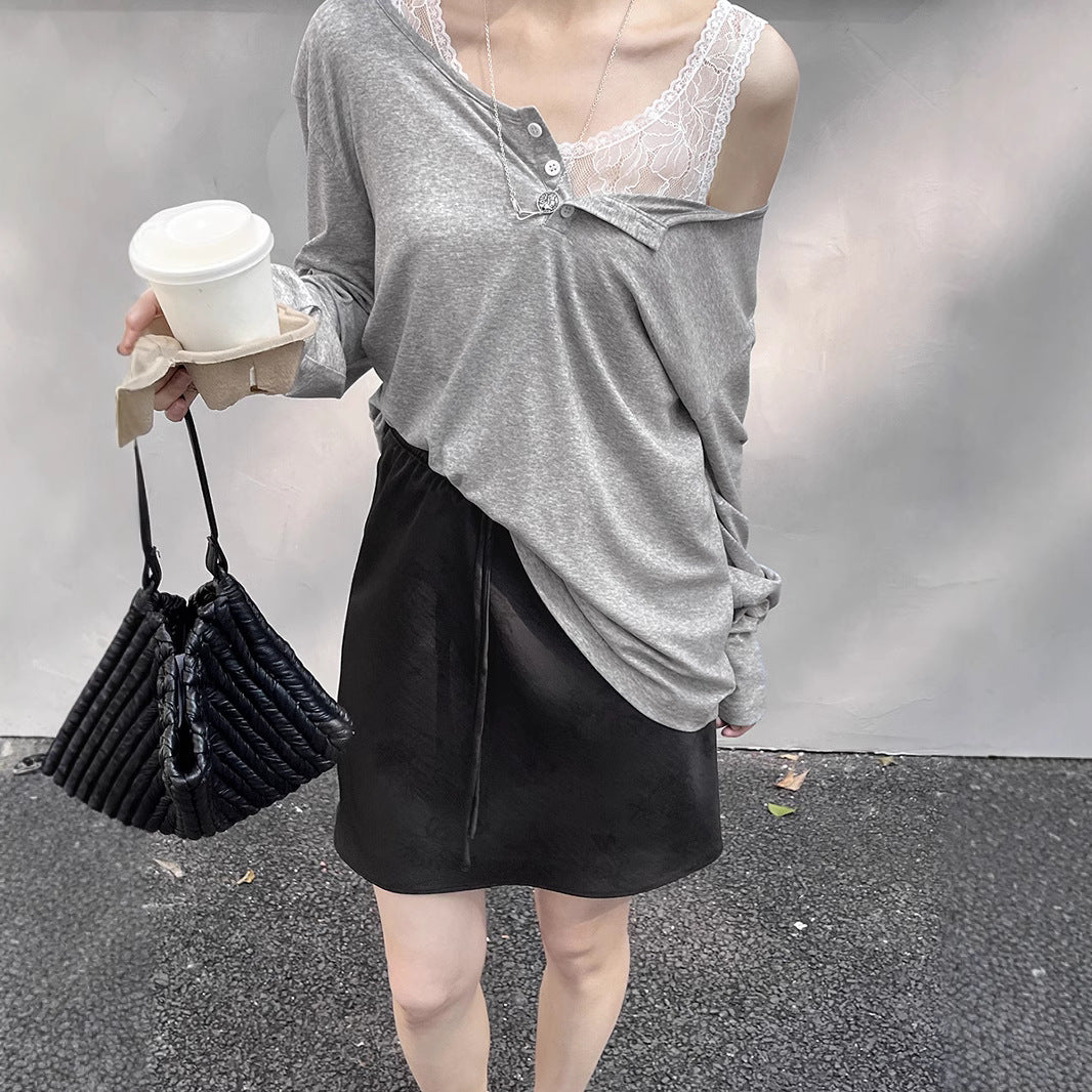 Dame afslappet langærmet skjorte med diskret knaplukning og højkvalitets bomuldsblanding Stilla