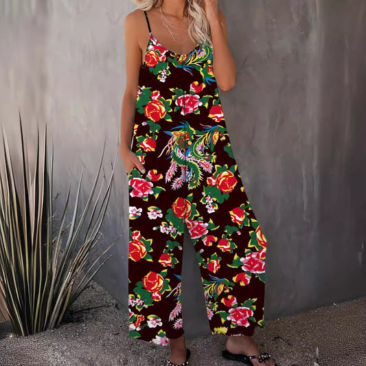 Dame sommer jumpsuit med blomster mønstre og bred pasform Stilla