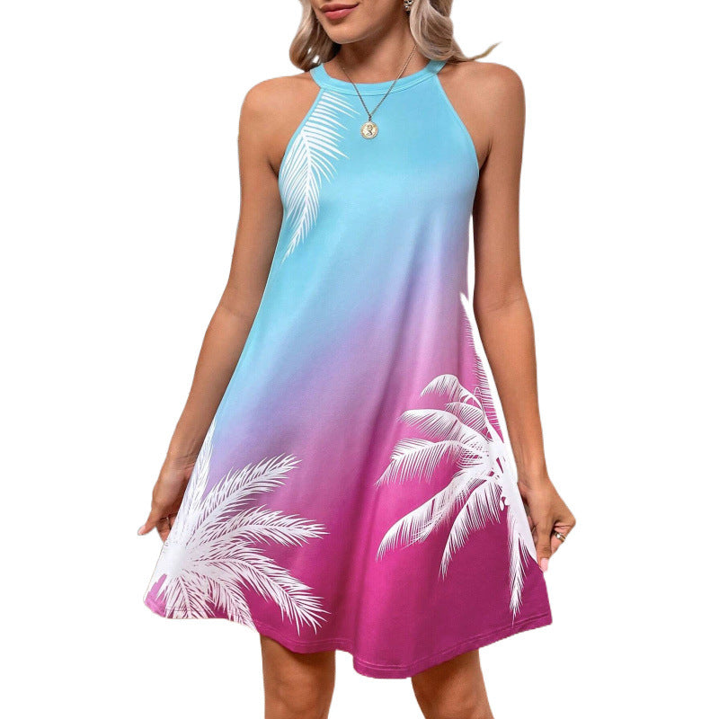 Dame A-linie sommerkjole med tropisk print og racerback-design Stilla