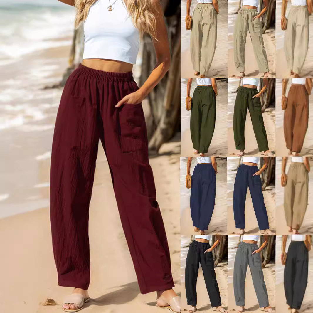 Dame afslappede, løse strandbukser med elastisk taljebånd og praktiske lommer Stiila