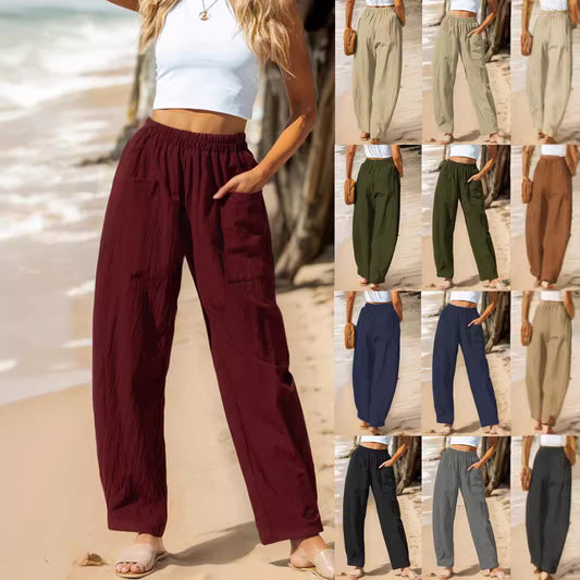 Dame afslappede, løse strandbukser med elastisk taljebånd og praktiske lommer Stiila