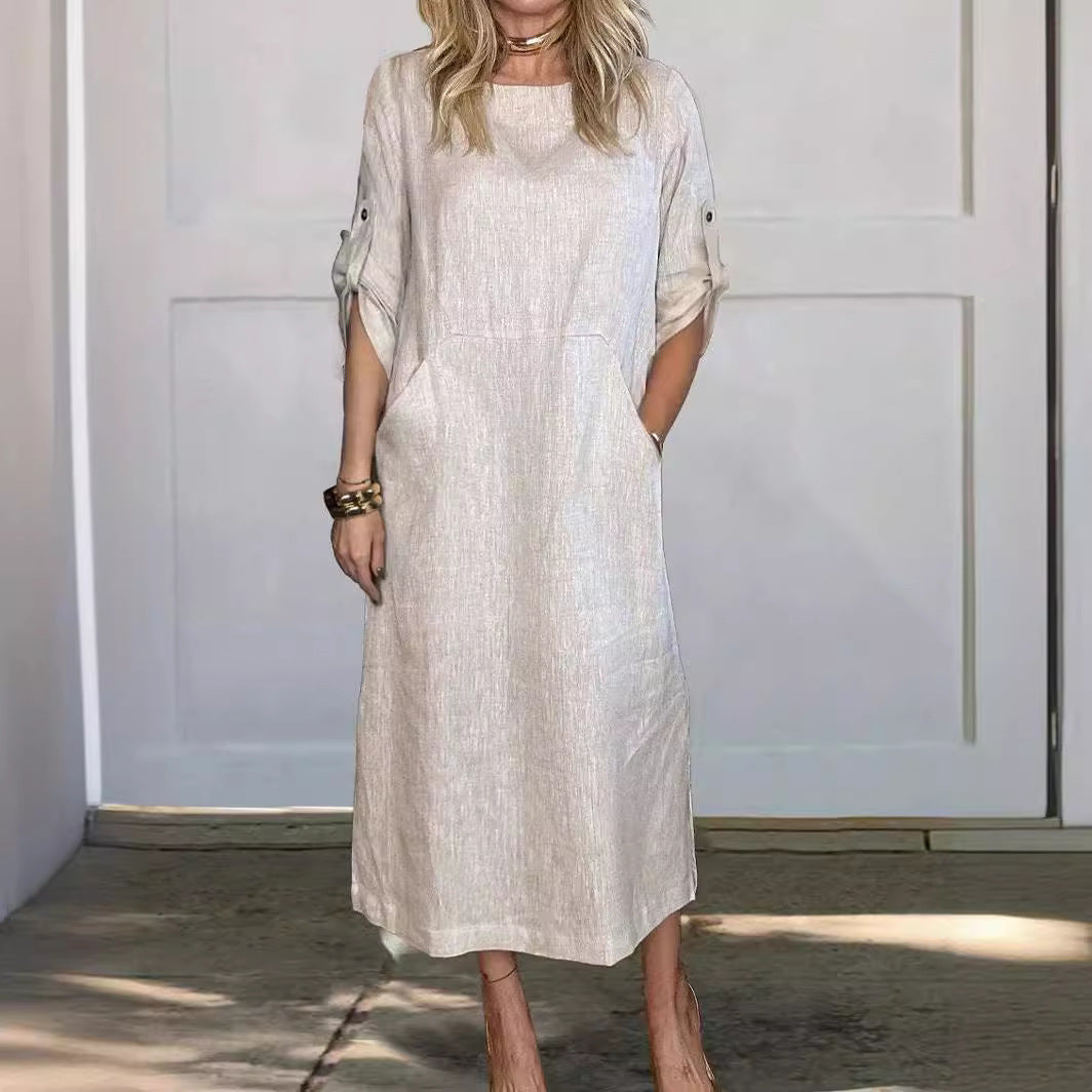 Dame afslappet maxikjole med praktiske lommer og opfoldelige ærmer Stilla