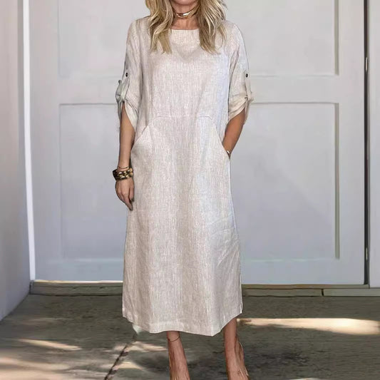 Dame afslappet maxikjole med praktiske lommer og opfoldelige ærmer Stilla