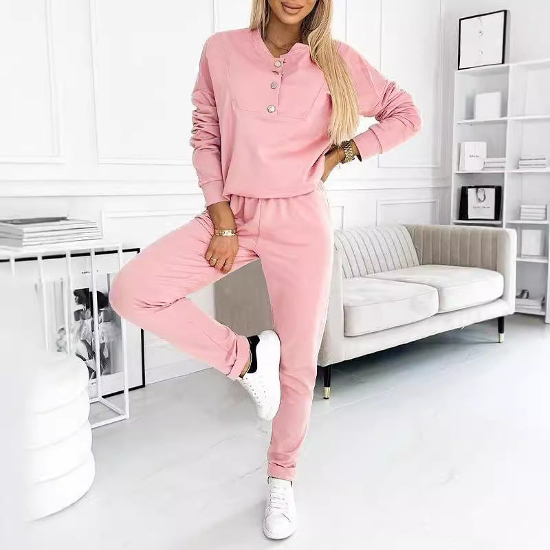 Dame afslappet sport-outfit med praktiske knapper og elastisk talje Stilla