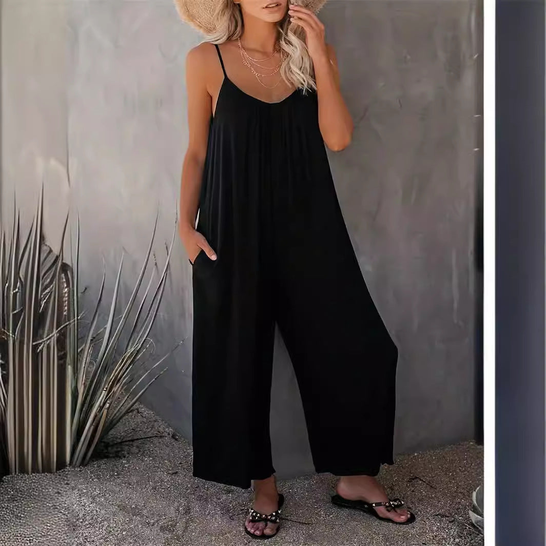 Kvinders afslappet bredt skåret jumpsuit med lommer Stilla