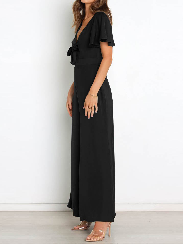 Stilla | Kortærmet Bred Ben Afslappet V-hals Jumpsuit