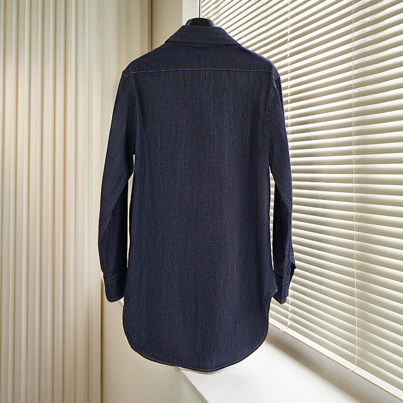 Dame afslappet denim skjortejakke med to brystlommer og moderne snit Stilla