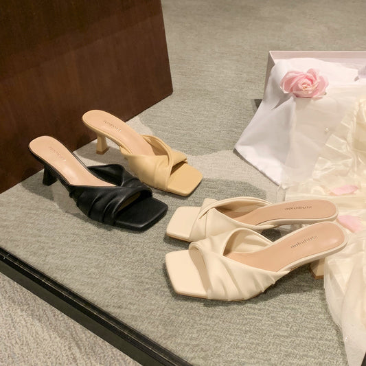 Dame Elegant Firkantet Tå Hæl Mules Stilla