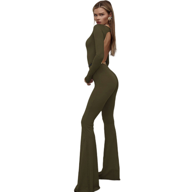 Dame Langærmet Jumpsuit med figursyet snit og bredt ben Stilla