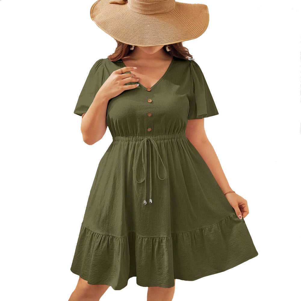 Dame afslappet midi-kjole med knapdybde og rynket nederdel Stilla