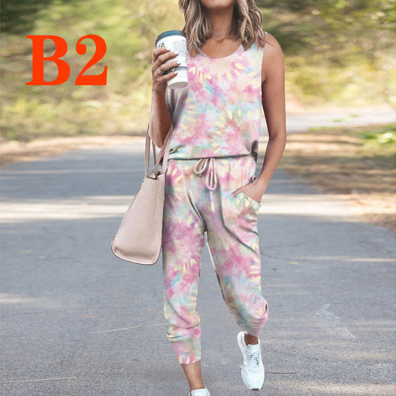 Dame Casual Jumpsuit med ærmeløs design og moderne batikmønster Stilla