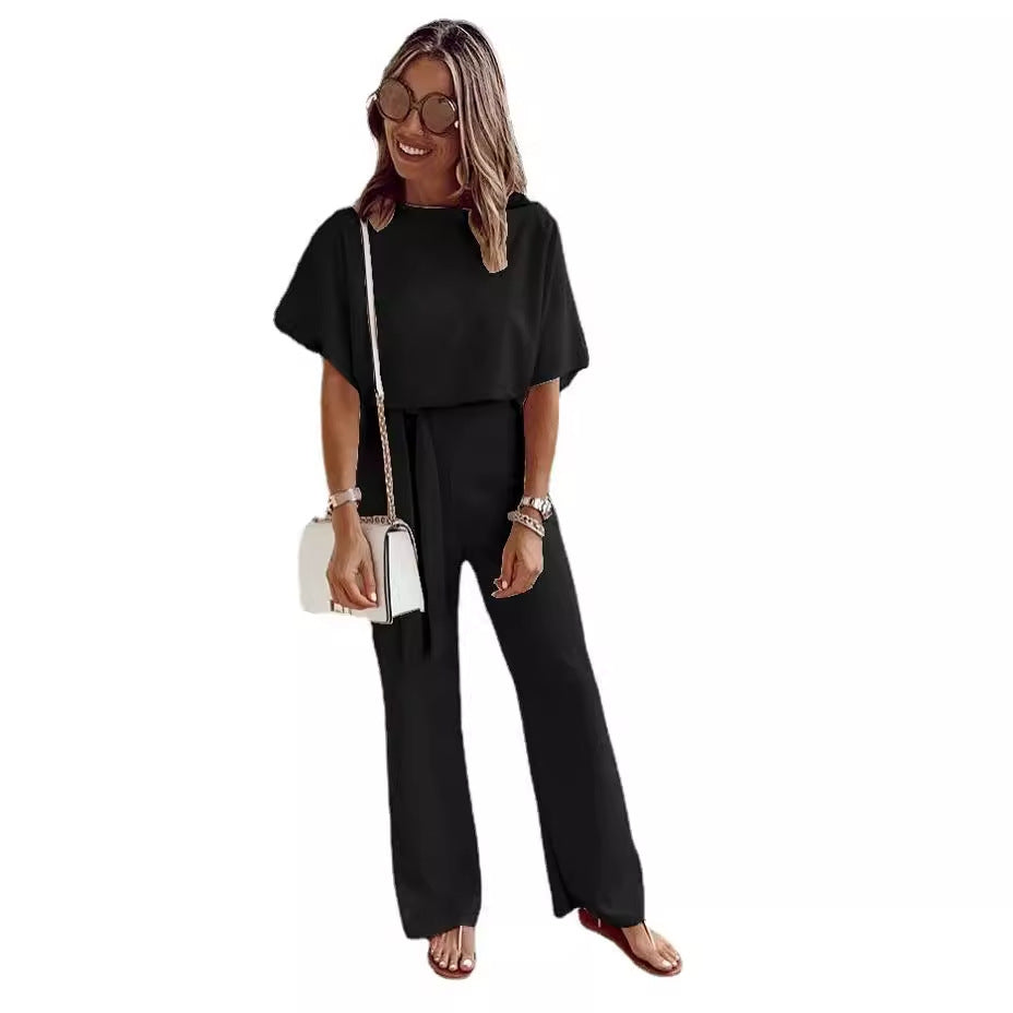 Damer elegant jumpsuit med vide ben og smart bælte Stilla