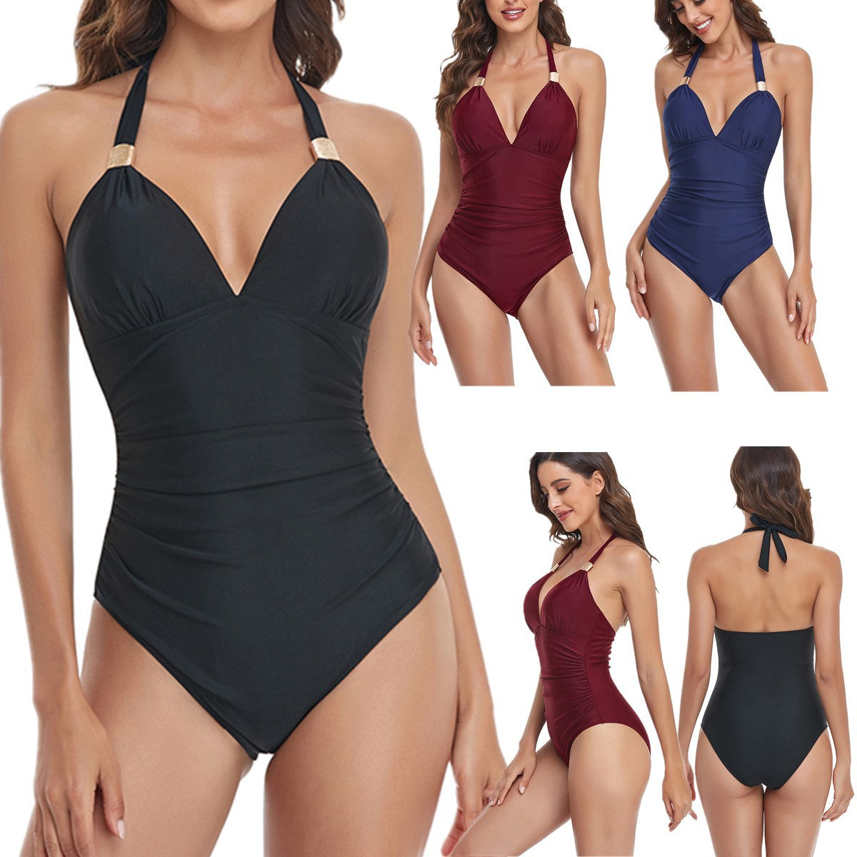 Dame Elegant Én-delt Badetøj med dyb V-udskæring og flæseprydet talje Stilla