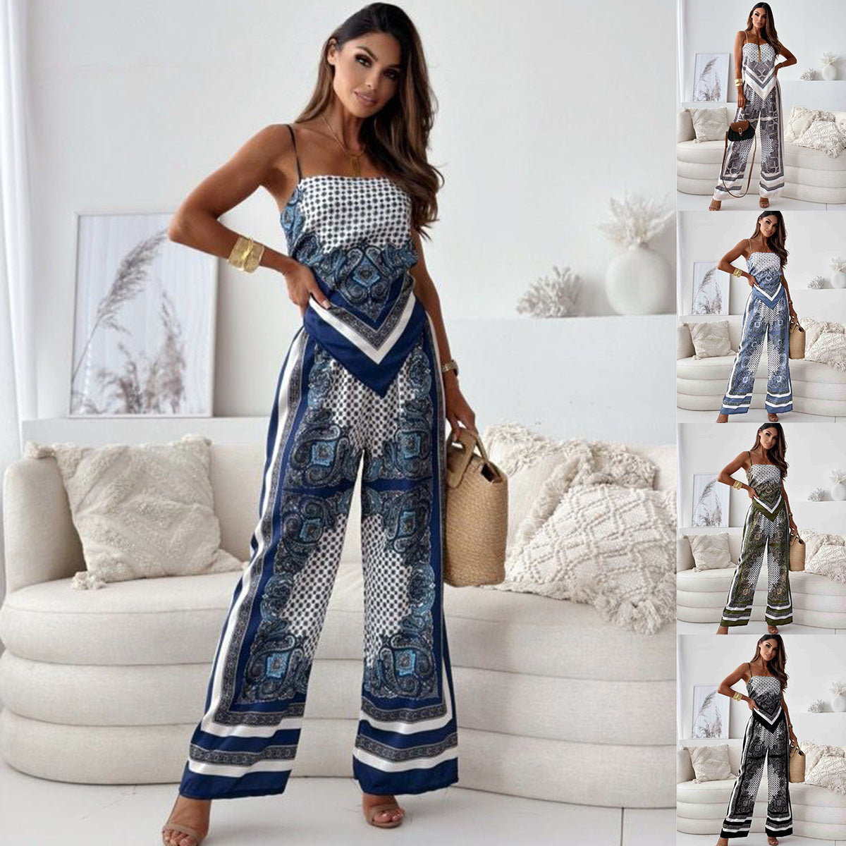 Dame Jumpsuit med elegant print og bred pasform Stilla