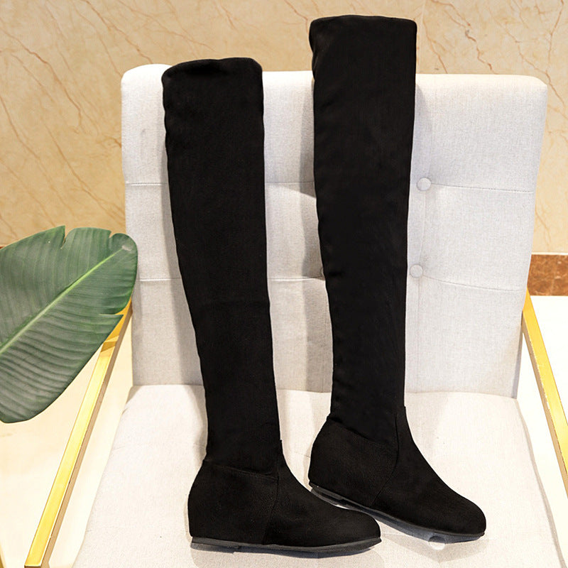 Dame Overknee-støvler i blødt velourlæder Stilla