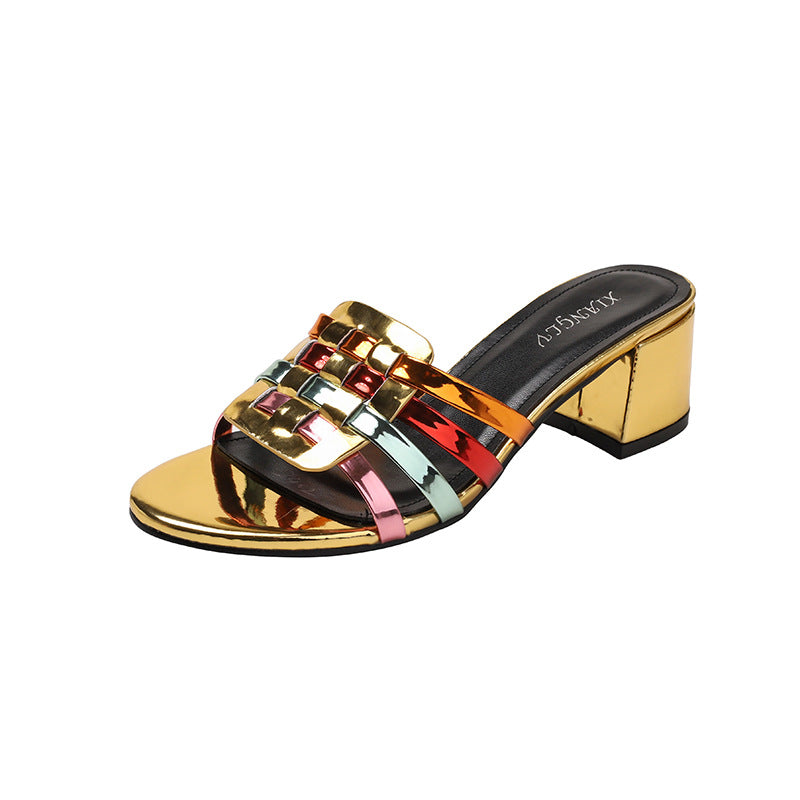 Dame åbne mules med dekorativt remdesign og elegant hæl Stilla