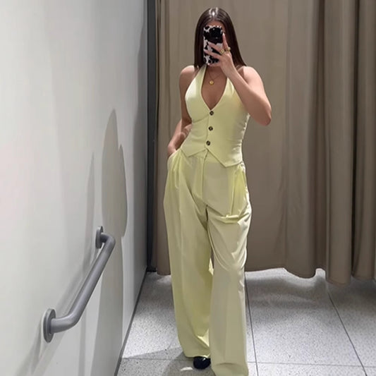 Dame elegant jumpsuit med figursyet overdel og vide ben Stilla