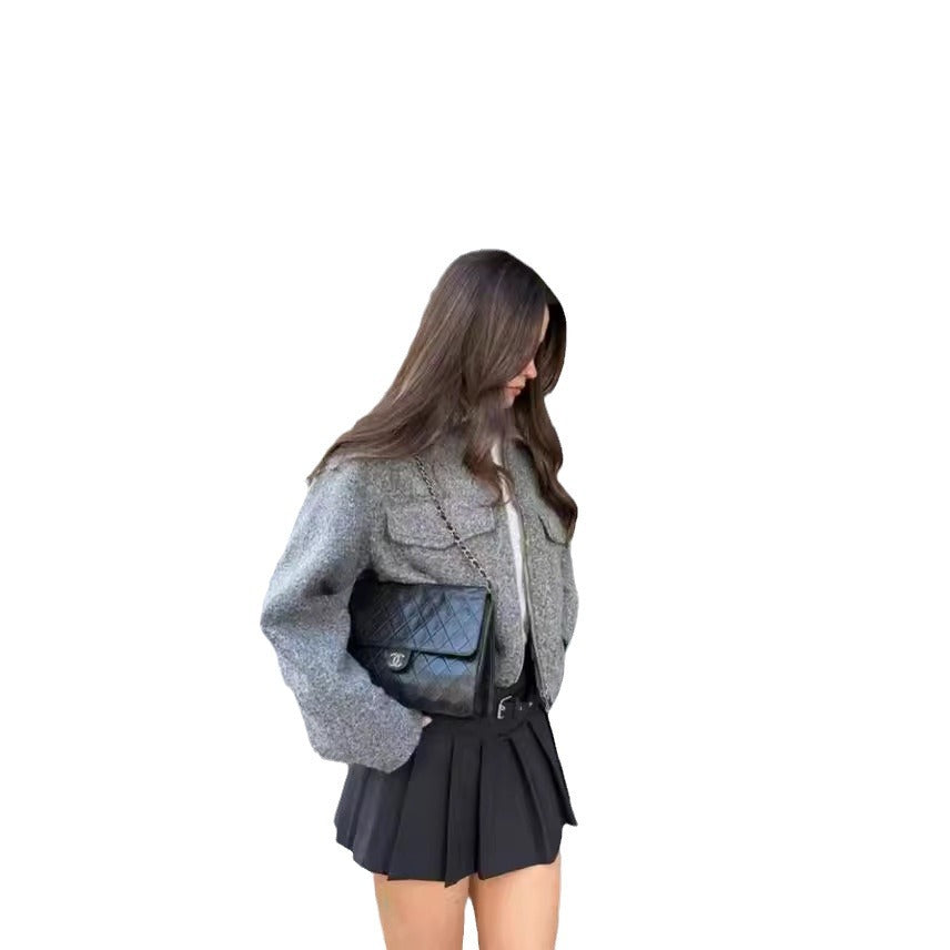 Dame Cropped Jakke med trykknapper og brystlommer Stilla