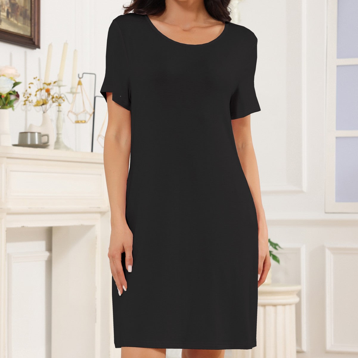 Dame afslappet natkjole i blødt jersey-materiale med rund hals Stilla