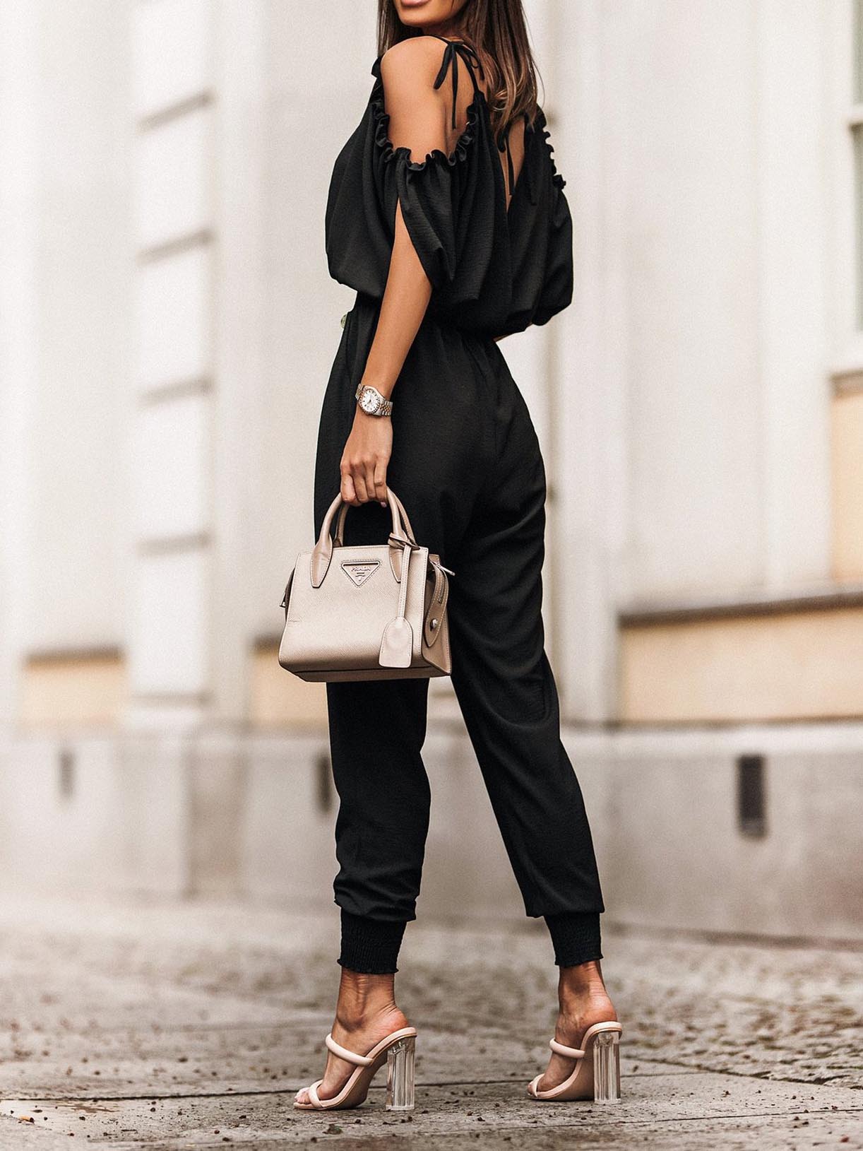 Stilla | Vidunderlige Idéer Flæse Kold Skulder Jumpsuit