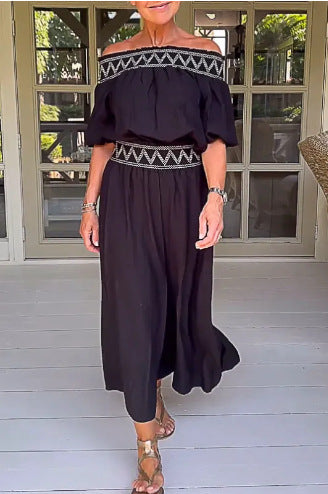 Dame Off-Shoulder Maxi Jumpsuit med Talje Detalje Stilla