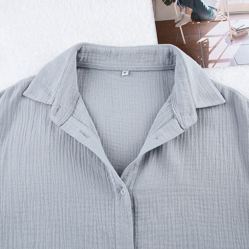 Dame afslappet pyjamas sæt med struktureret overdel og bredt ben Stilla