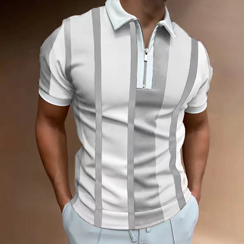Herre poloshirt med moderne lynlås og stilfuldt stribemønster Stilla
