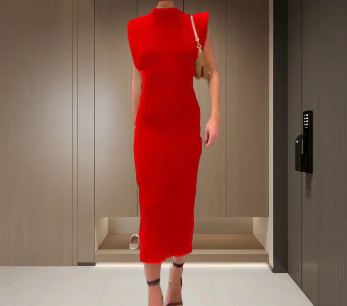 Dame Figurtilpasset Midikjole med elegant Ståkrave og side lommer Stilla