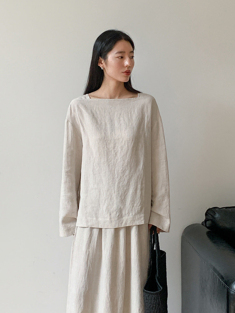 Dame afslappet longsleeve-top med dybt udskåret halsudskæring og fleksibel pasform Stilla