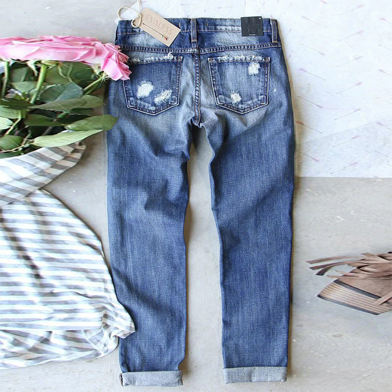 Dame Destroyed Jeans med vinterlige motiver Stilla