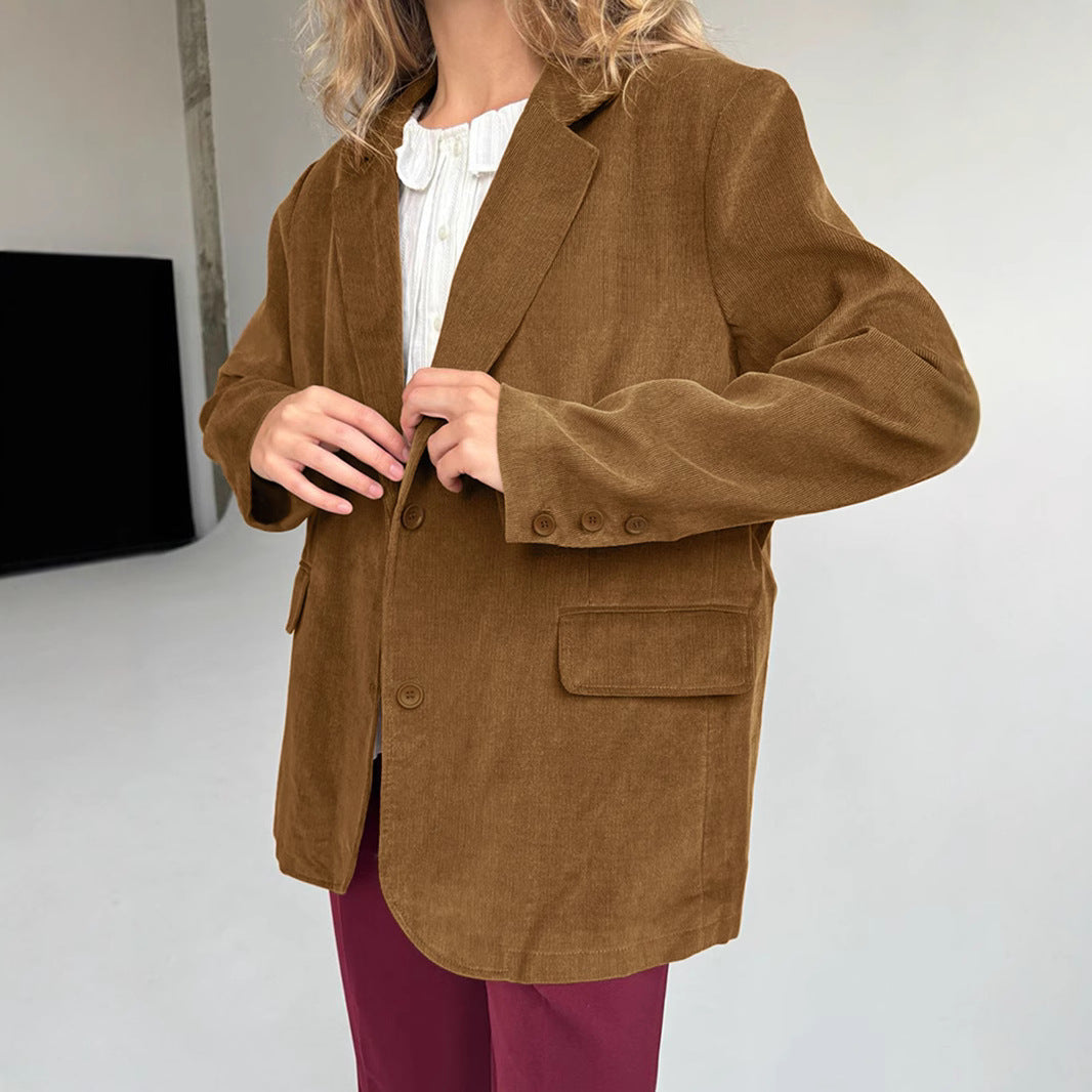 Dame afslappet blazer lavet af blødt cord-stof med lommer og elegant snit Stilla