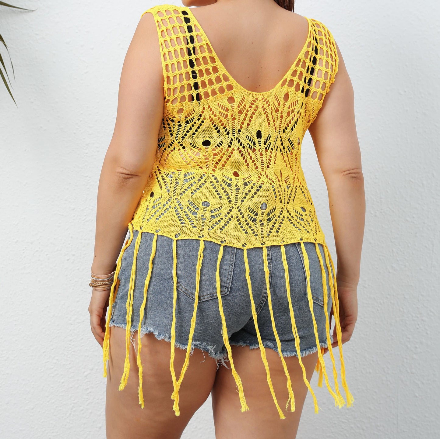 Dame elegant hæklede strandovertræk med frynset detaljer Stilla