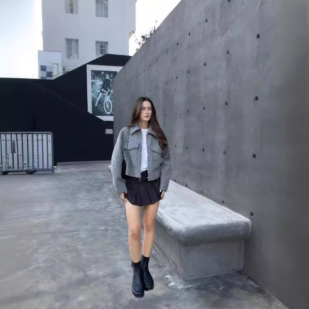 Dame Cropped Jakke med trykknapper og brystlommer Stilla