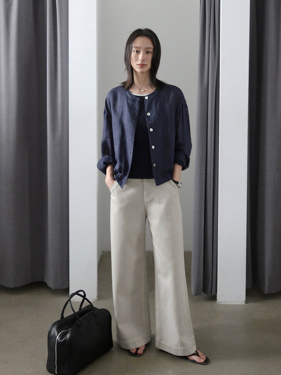 Dame afslappet blusejakke med knaplukning og elastisk kant Stilla