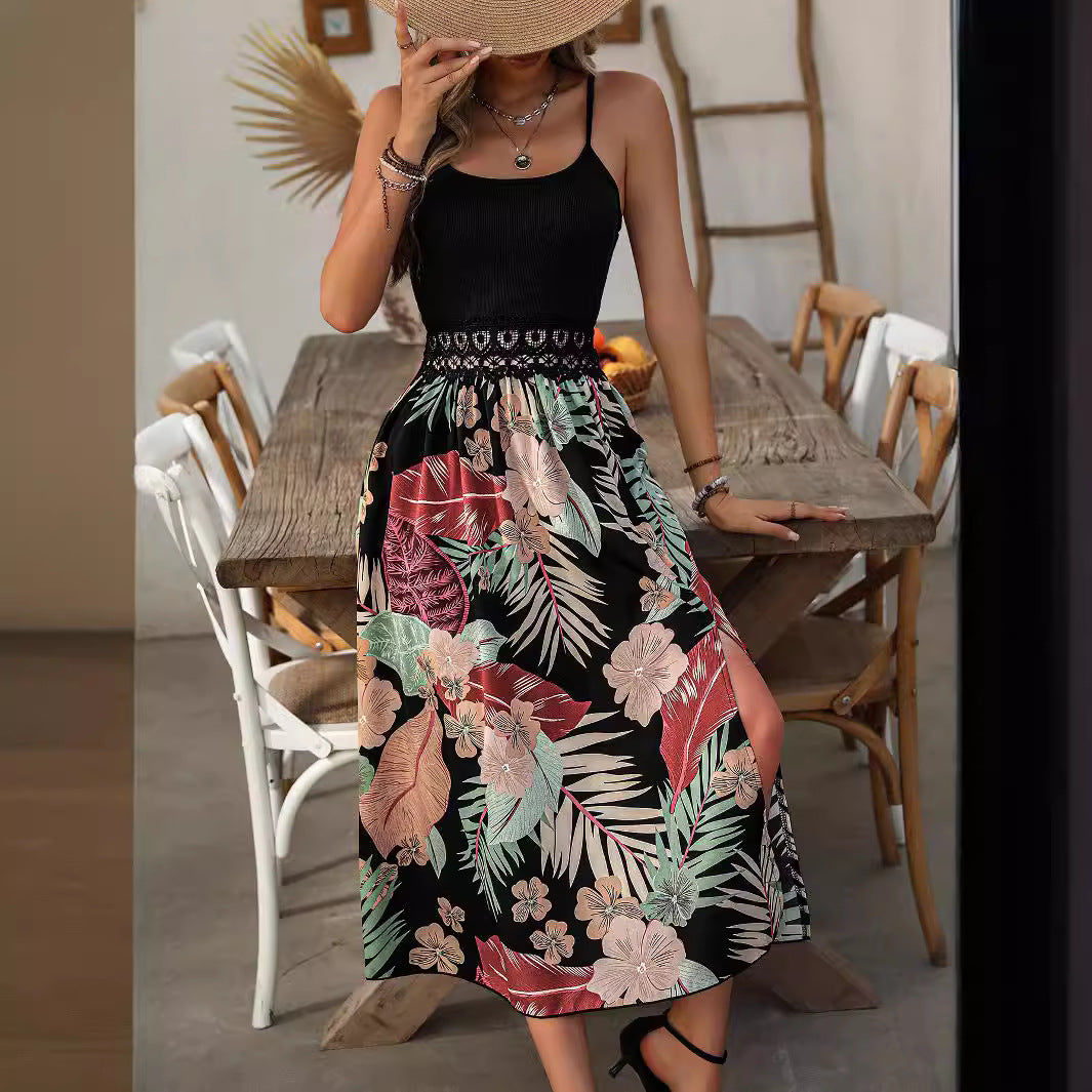 Dame Elegant Floral Midi Kjole Stilla